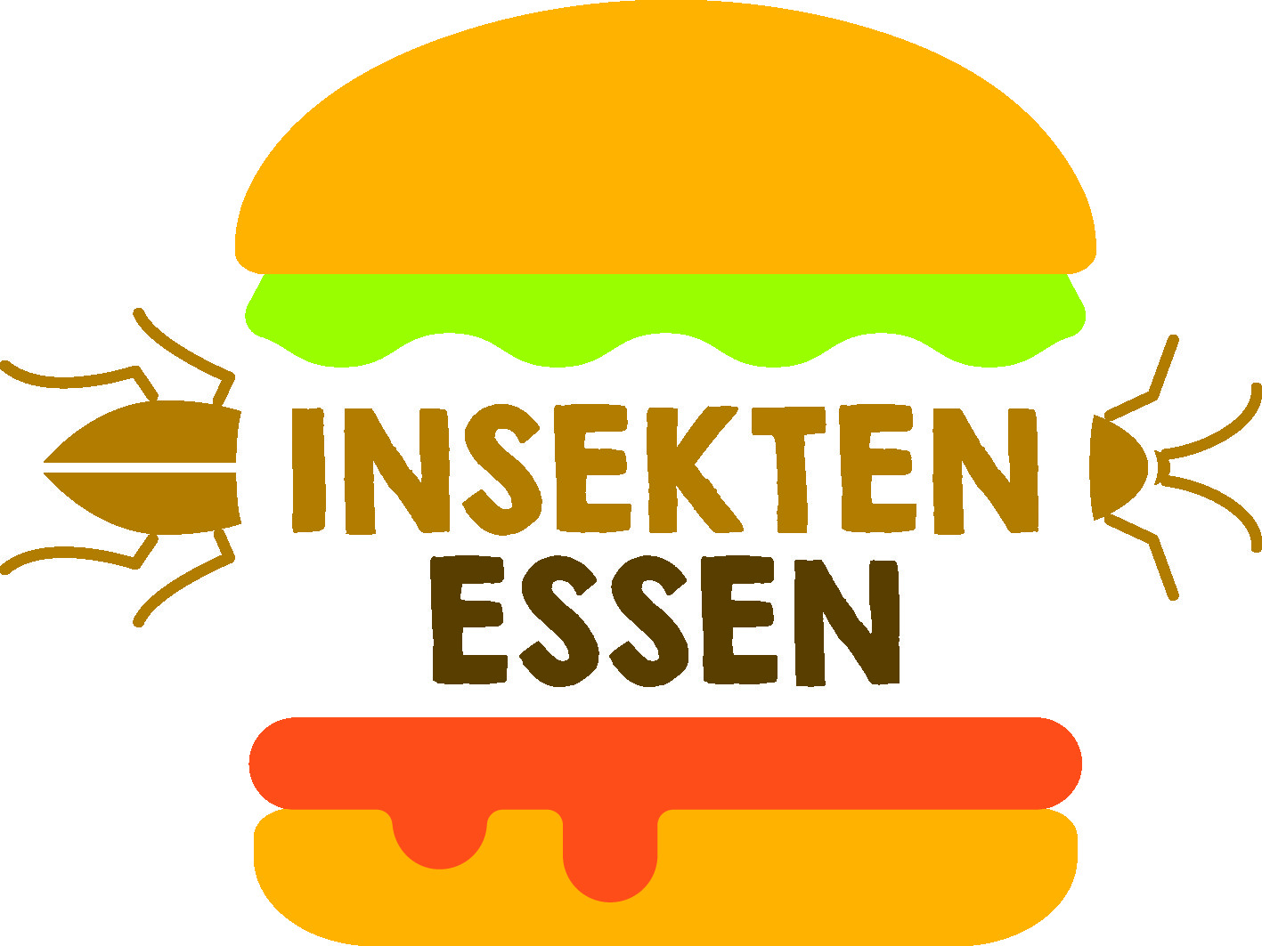Logo Schülerworkshop InsektenEssen. Grafik mit Burger udn Patty aus Insekten statt Fleisch.