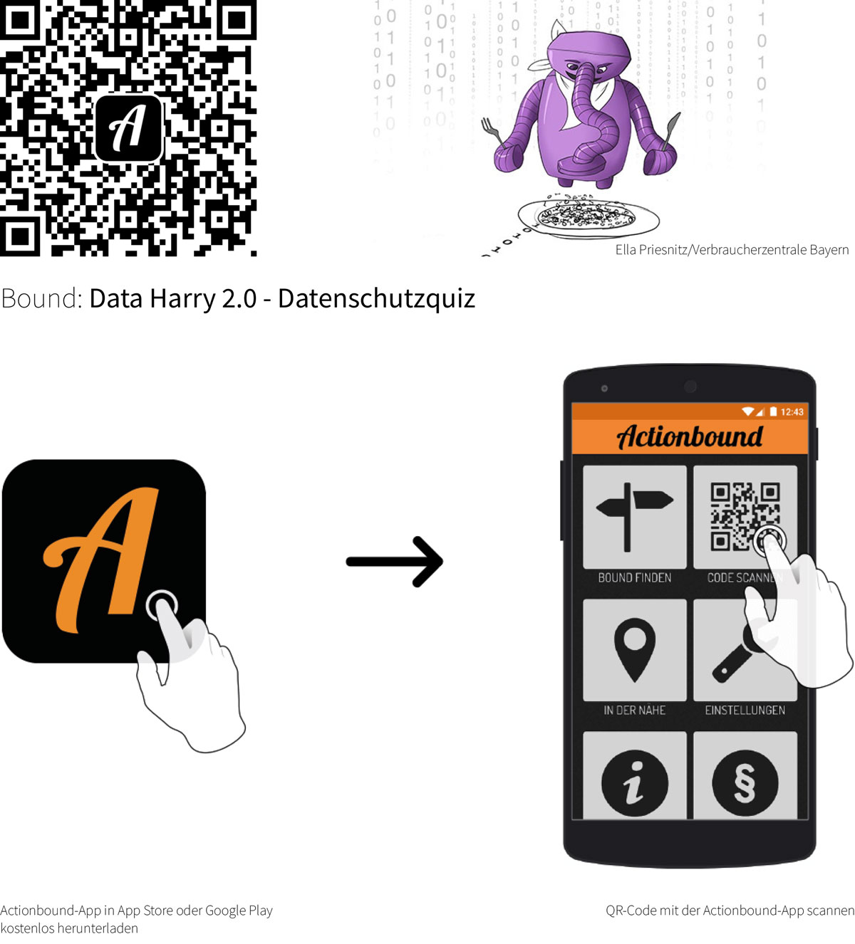 Startanleitung zum Bound "Data Harry 2.0, Teil 2: Datenschutzquiz" mit QR-Code