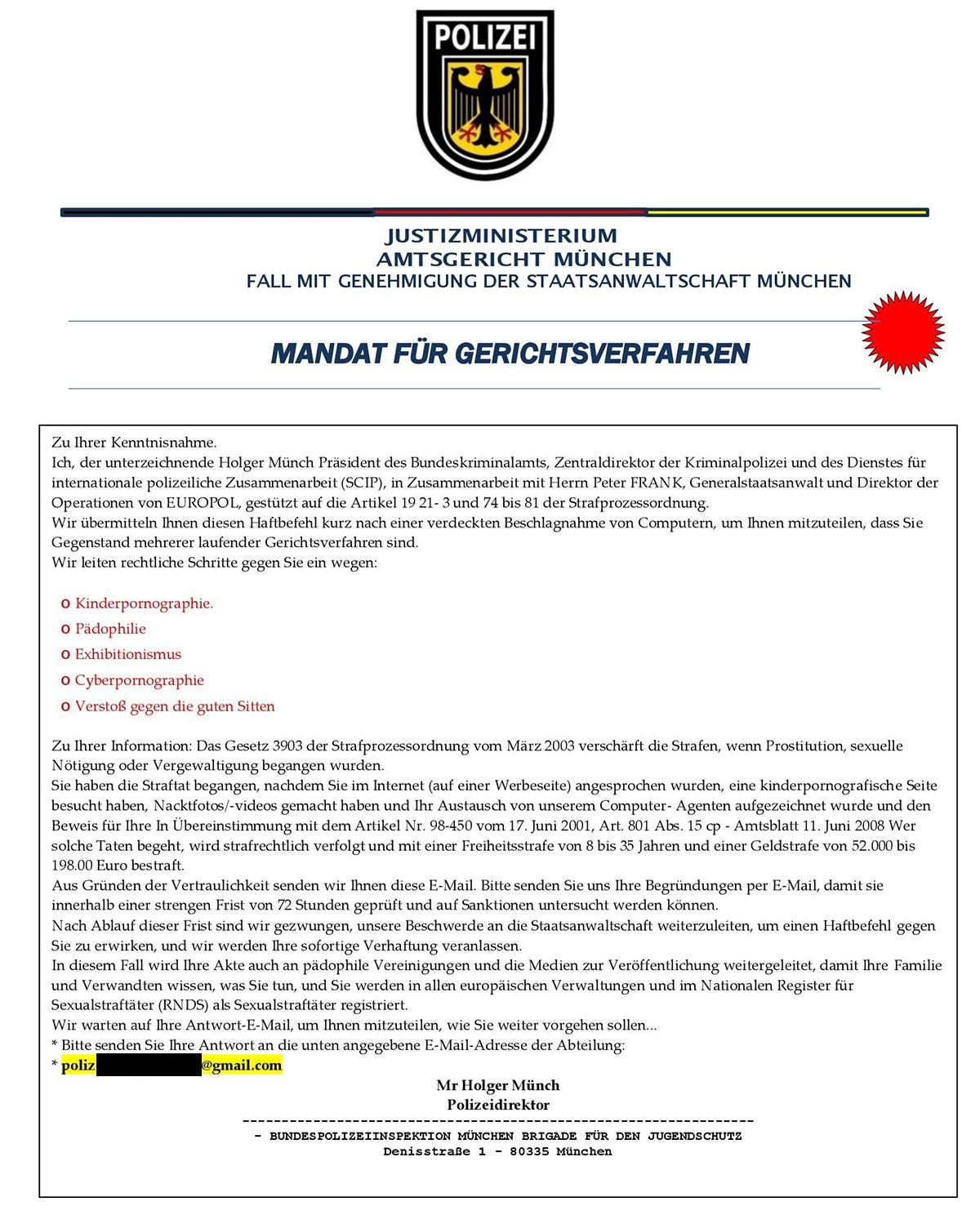 Screenshot einer Phishing-Mail mit Logo der Bundespolizei