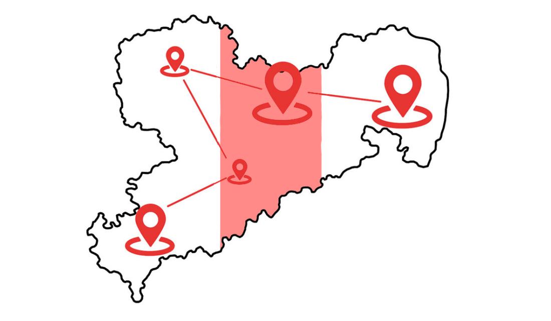 Sachsenkarte mit Standortmarkierungen Mittelsachsen