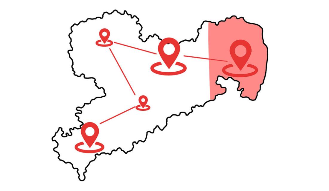 Sachsenkarte mit Standortmarkierungen Ostsachsen