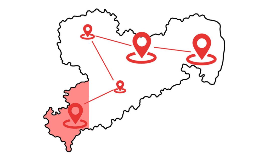 Sachsenkarte mit Standortmarkierungen Vogtland
