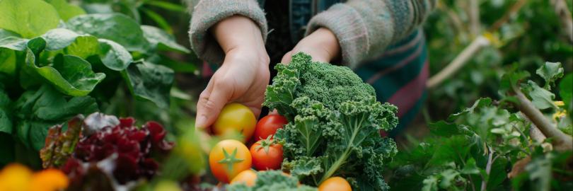 Mensch schaut sich verschiedene Gemüsesorten an