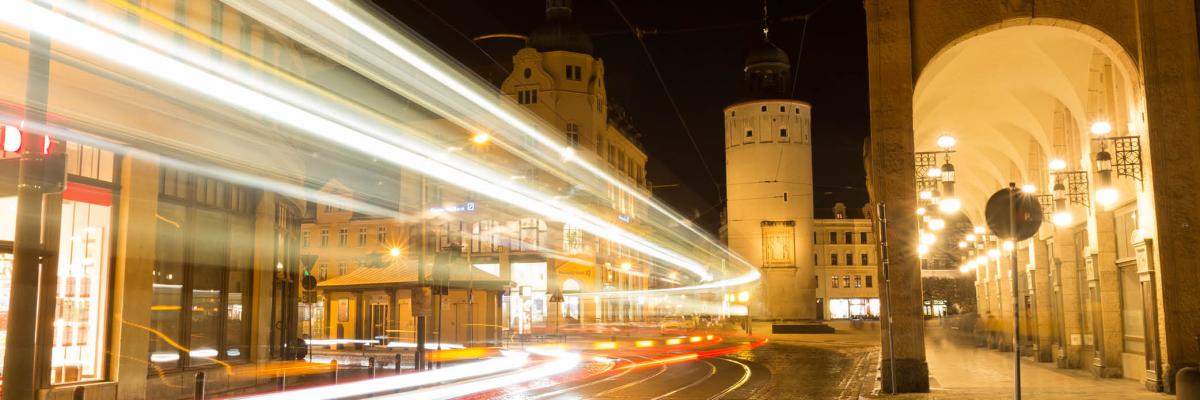 Einkaufsstraße in Görlitz bei Nacht