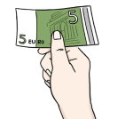 Zeichnung einer Hand mit einem Geldschein.