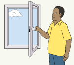 Grafik: Mann öffnet ein Fenster.