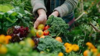 Mensch schaut sich verschiedene Gemüsesorten an