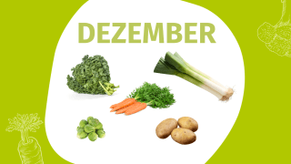 Schrift "Dezember" und Fotos einiger Gemüsesorten