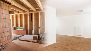 Wohnraum vor und nach der Sanierung